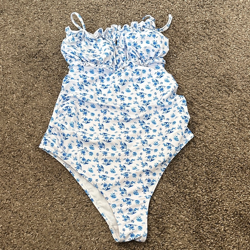Blue Floral One Piece Swimsuit